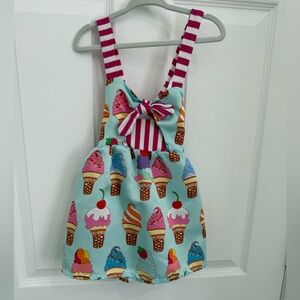 Ice Cream Print Kids Dress with Striped Bow